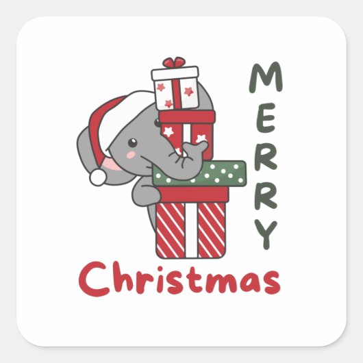 Sticker Carré Elephant Christmas Poison Winter Animals Elephant (Devant)