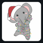 Sticker Carré Elephant Christmas Snow Winter Animals Elephants<br><div class="desc">The elephant at Christmas with fairy lights. Funny animals with gifts and snow for the holidays. Also funny for Christmas in July. Elephants are cute animals and perfect for Christmas.</div>