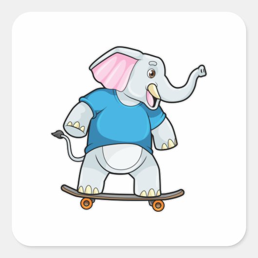 Sticker Carré Elephant comme patineur avec skateboard (Devant)