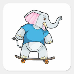 Sticker Carré Elephant comme patineur avec skateboard