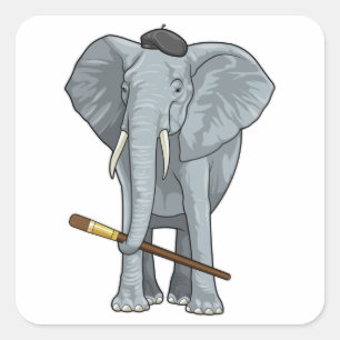 Sticker Carré Eléphant comme peintre avec pinceau