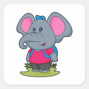 Sticker Carré Elephant comme randonneur avec sac à dos