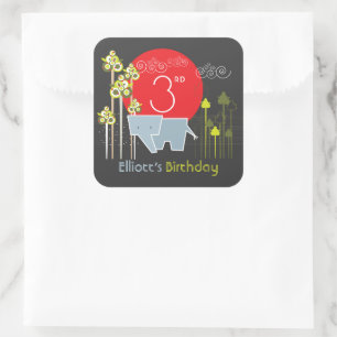 Sticker Carré Elephant Family in the Forest Birthday Party Favor