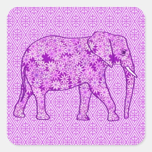 Sticker Carré Eléphant fleur - améthyste violet (Devant)