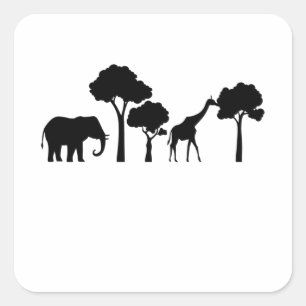 Sticker Carré Elephant Giraffe Afrique Zoo Safari Elephant Cadea