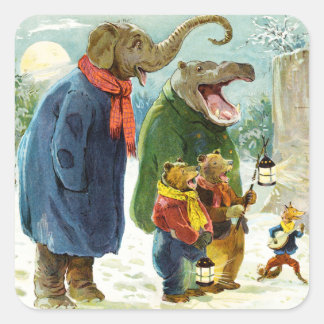 Sticker Carré Eléphant, Hippopotame & Ours Aller au carolage