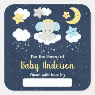 Sticker Carré Elephant Jaune et Navy Baby Library Plaque d'accue
