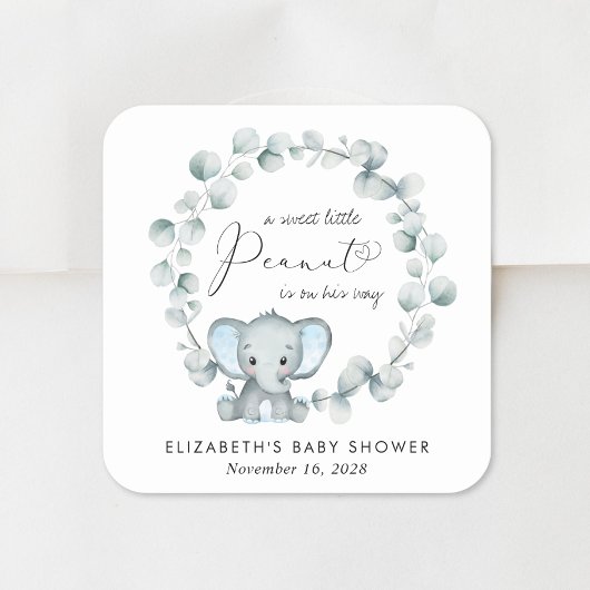 Sticker Carré Eléphant mignon Eucalyptus Baby Boy Douche