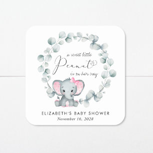 Sticker Carré Eléphant mignon Eucalyptus Baby Girl Douche