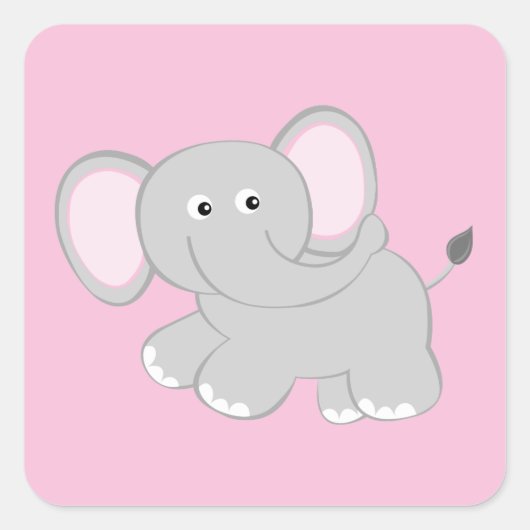 Sticker Carré Eléphant mignon rose (Devant)