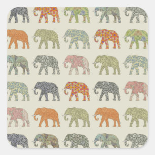 Sticker Carré Éléphant Motif Animal Coloré Contemporain