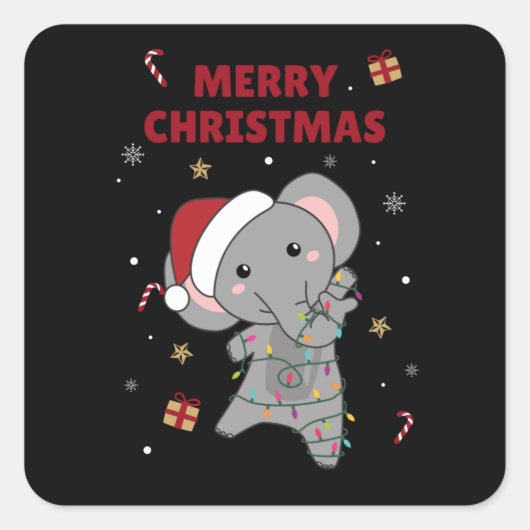 Sticker Carré Eléphant Noël Neige Hiver Animaux Eléphants (Devant)