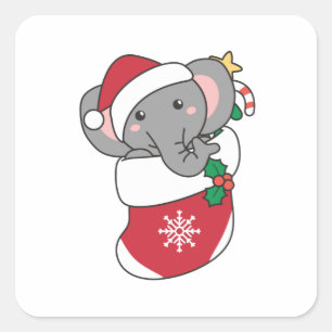 Sticker Carré Eléphant Noël Neige Hiver Animaux Eléphants