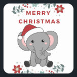 Sticker Carré Eléphant Noël Neige Hiver Animaux Eléphants<br><div class="desc">L'éléphant à Noël avec des lumières de fées. Animaux amusants avec des cadeaux et de la neige pour les vacances. Aussi drôle pour Noël en juillet. Les éléphants sont des animaux mignons et parfaits pour Noël.</div>