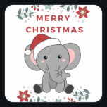 Sticker Carré Eléphant Noël Neige Hiver Animaux Eléphants<br><div class="desc">L'éléphant à Noël avec des lumières de fées. Animaux amusants avec des cadeaux et de la neige pour les vacances. Aussi drôle pour Noël en juillet. Les éléphants sont des animaux mignons et parfaits pour Noël.</div>