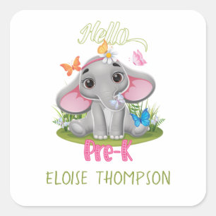 Sticker Carré Eléphant papillon pré-K 1er jour Retour à l'école