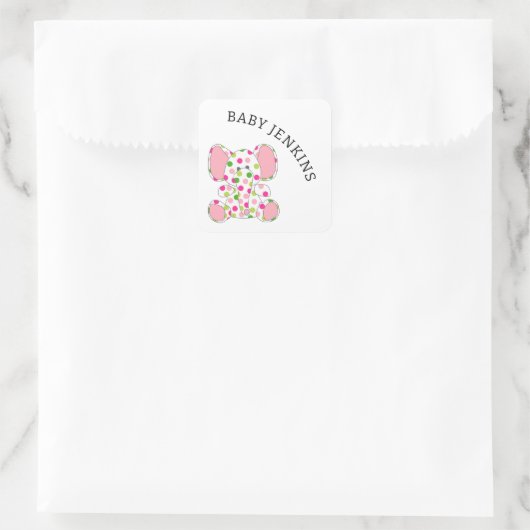 Sticker Carré Eléphant rose bébé (Sac)
