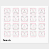 Sticker Carré Eléphant rose fille baby shower faveur (Feuille)