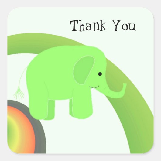 Sticker Carré Éléphant Vert Citron Merci (Devant)