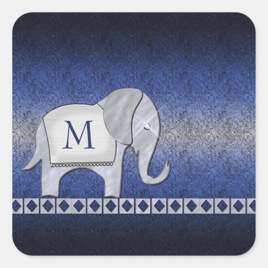 Sticker Carré Elephant Walk Monogram Argent/Blue ID390 (Devant)