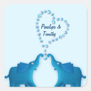 Sticker Carré éléphants bleus