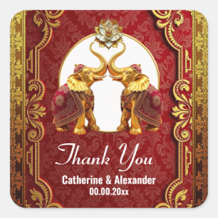 Sticker Carré éléphants indiens Hindi lotus flower bordeaux blan