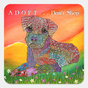 Sticker Carré Élevage mixte de chiens Adoptez Ne pas acheter Sti