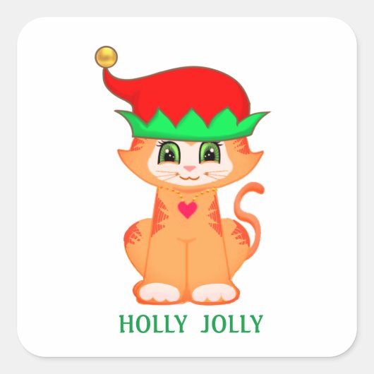 Sticker Carré Elfe de chat mignon de Noël (Devant)