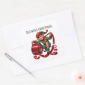 Sticker Carré elfe de Noël ajouter un message Joyeuses Fêtes (Enveloppe)