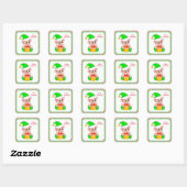 Sticker Carré elfe de Noël, vert, rouge & blanc cadre rayé (Feuille)
