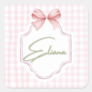 Sticker Carré Eliana Personnalisé Pink Bow & En vichy Imprimer