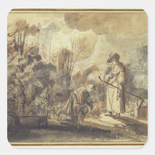 Sticker Carré Eliezer et Rebecca au puits