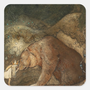 Sticker Carré « Elle embrassa l'ours » de John Bauer