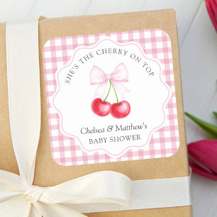 Sticker Carré Elle est la cerise sur le Baby shower de la boue l