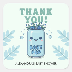 Sticker Carré Elle est prête à éclater Baby Shower Bleu Boho Mer