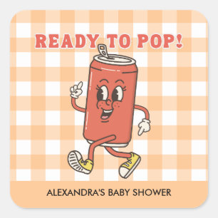 Sticker Carré Elle est prête à éclater Baby Shower Rétro Carreau