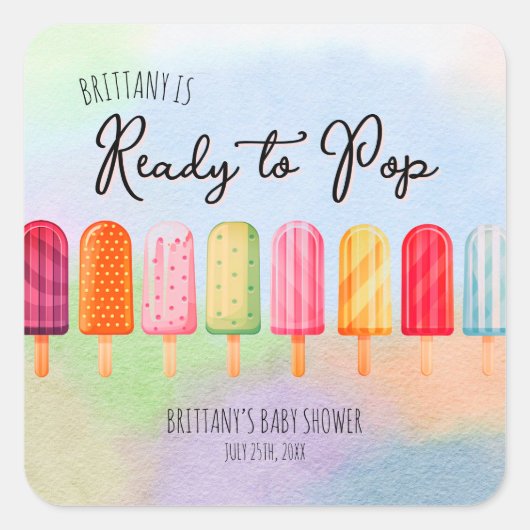 Sticker Carré Elle est prête à faire de la pop Baby shower (Devant)