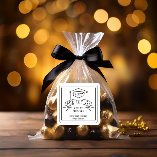 Sticker Carré Elle L'A Fait Casquette Grad Nom De Graduation | É