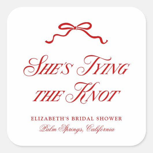 Sticker Carré Elle Noue Le Nœud Rouge Élégant Dessiné à la Main  (Devant)