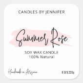 Sticker Carré Emballage de bougies de script moderne rose fémini (Devant)