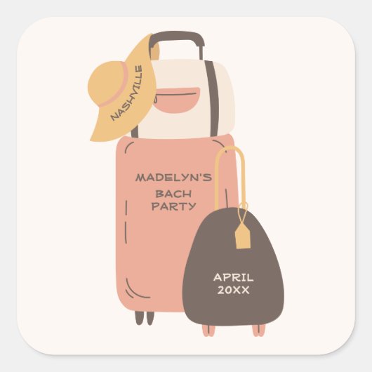 Sticker Carré Emballez vos sacs Bagages Destination Bachelorette (Devant)