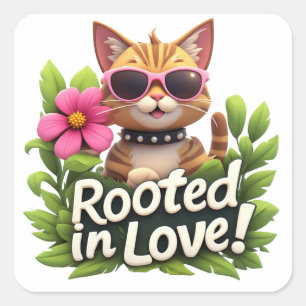 Sticker Carré Emblème de chat ancré dans l'amour avec lunettes d