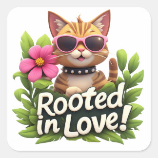 Sticker Carré Emblème de chat ancré dans l'amour avec lunettes d