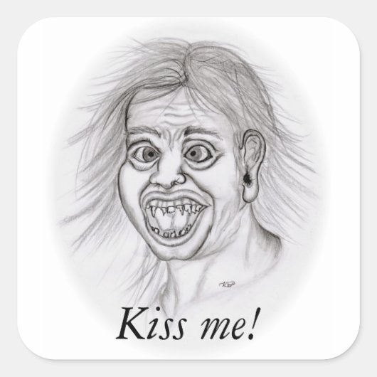 Sticker Carré Embrasse-moi ! - Bleistiftzeichnung (Devant)