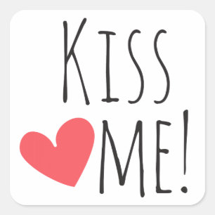 Sticker Carré Embrasse-Moi Citation Amour Cœur Rouge Mariage Ent