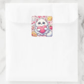 Sticker Carré Embrasser le coeur valentin du chat Fluffy (Sac)