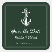 Sticker Carré Emerald Green Ancre nautique Enregistrer la date (Devant)