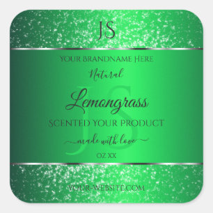 Sticker Carré Emerald Green avec initiales de Parties scintillan
