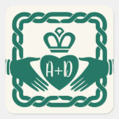 Sticker Carré Emerald Green Celtic Knot Claddagh Mariage (Devant)
