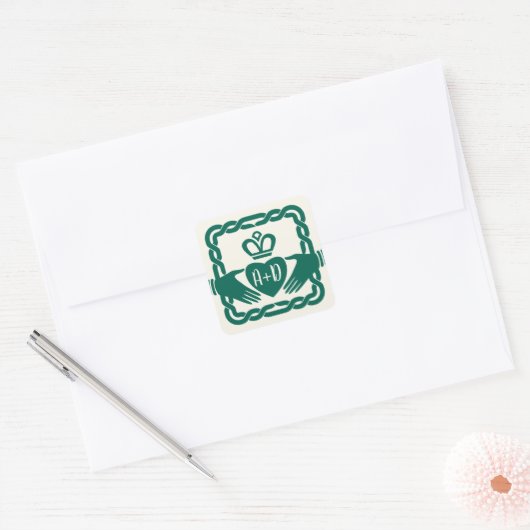 Sticker Carré Emerald Green Celtic Knot Claddagh Mariage (Enveloppe)